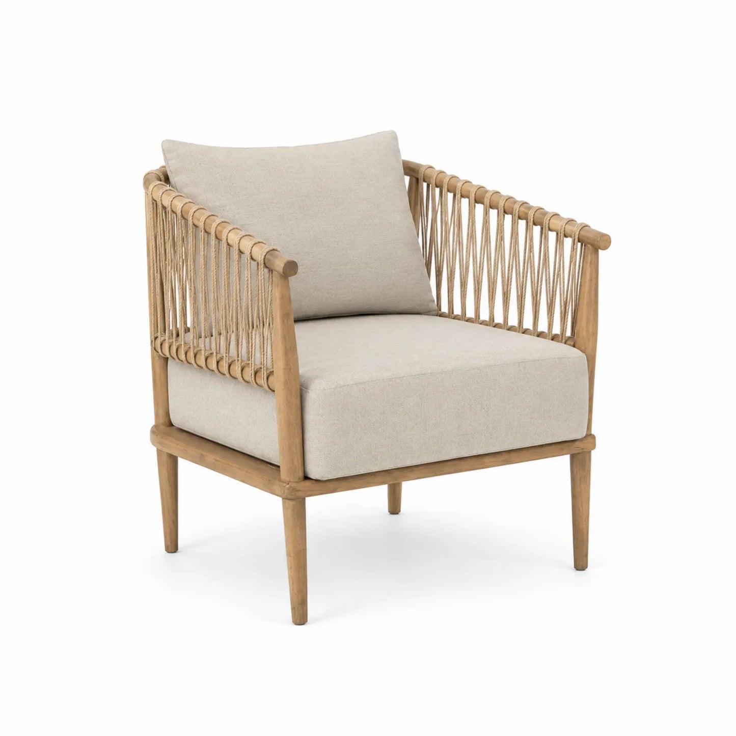 Polstersessel Holz Baumwolle Seilgeflecht Beige