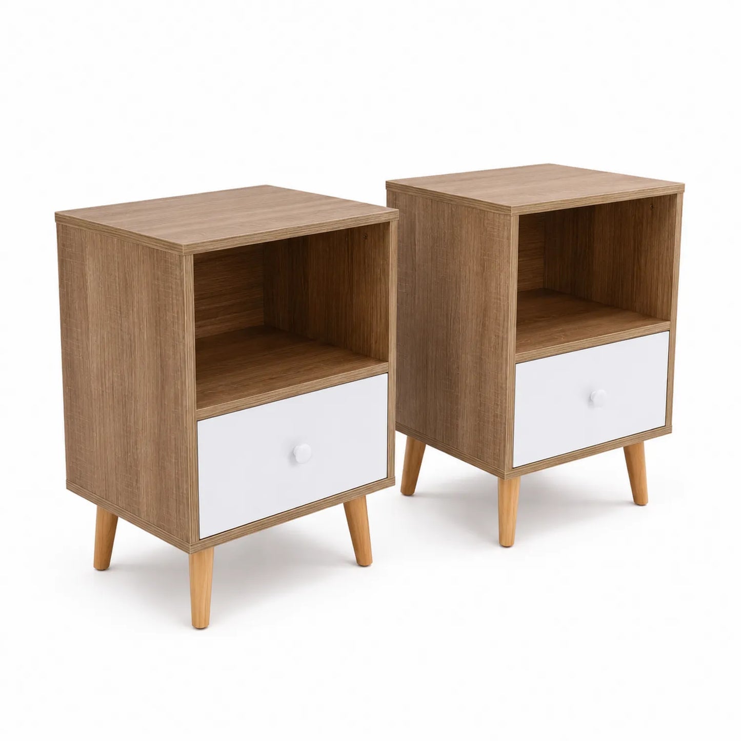 Holz Nachttisch-Set mit Weißer Schublade 40x35x60 cm