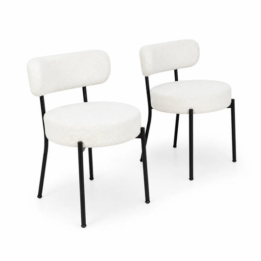 Esszimmerstühle Set Weiß Bouclestoff Metall 2er Set