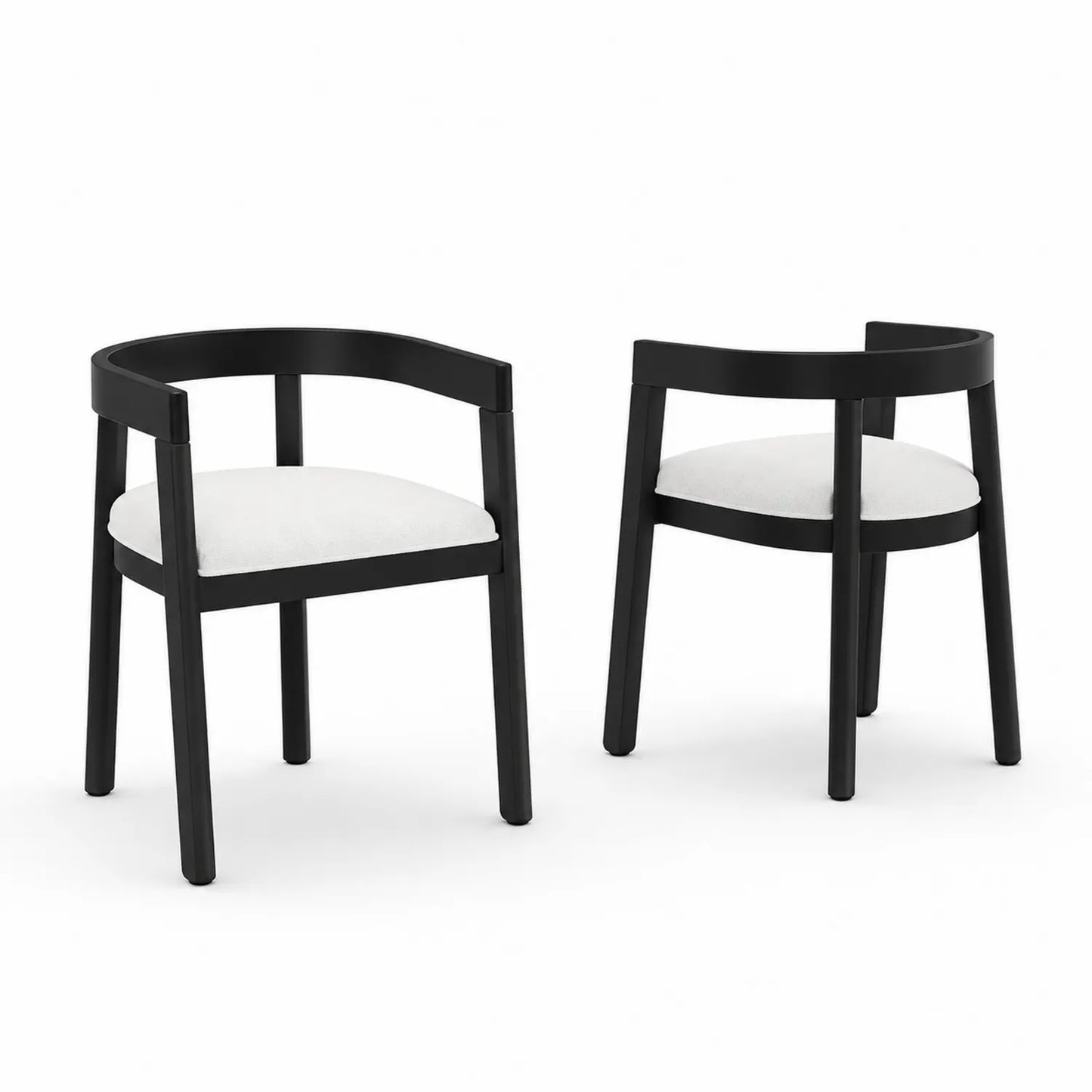 Esszimmerstuhl Set aus Holz mit gepolstertem Sitz in Schwarz/Cremeweiß