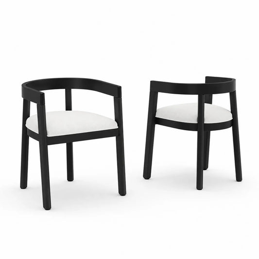 Esszimmerstuhl Set aus Holz mit gepolstertem Sitz in Schwarz/Cremeweiß
