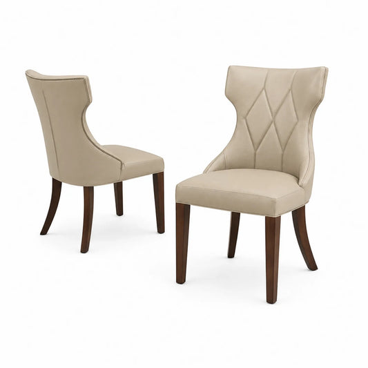 2er Set Stühle Kunstleder Beige Holzbeine