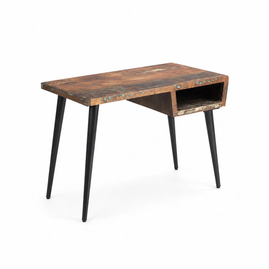 Schreibtisch aus Holz mit Metallbeinen