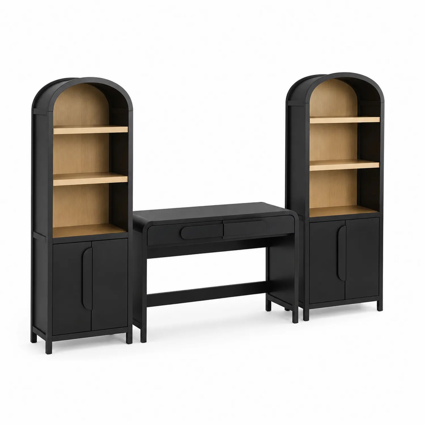 Schreibtischset mit Bücherregalen aus Holz Schwarz