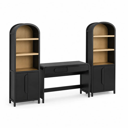 Schreibtischset mit Bücherregalen aus Holz Schwarz