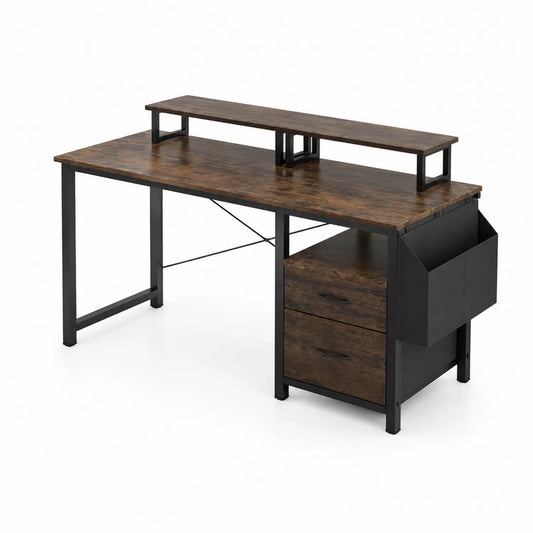 Schreibtisch mit Regal, Holz und Metall, 140x60x92 cm