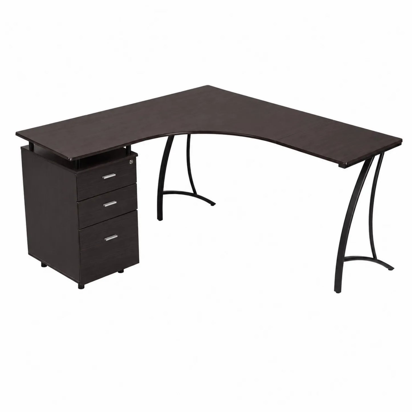L-förmiger Schreibtisch Holzfurnier und Metall Schwarz 150cm