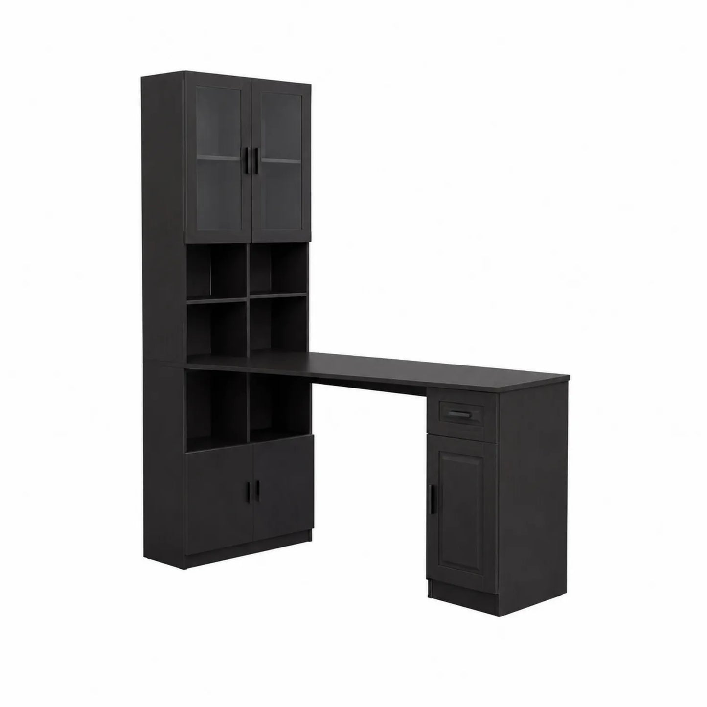 Eckschreibtisch mit Regal Schwarz Holzwerkstoff