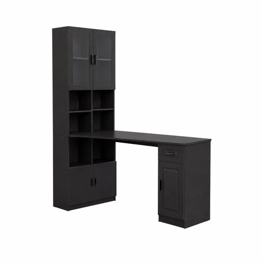 Eckschreibtisch mit Regal Schwarz Holzwerkstoff